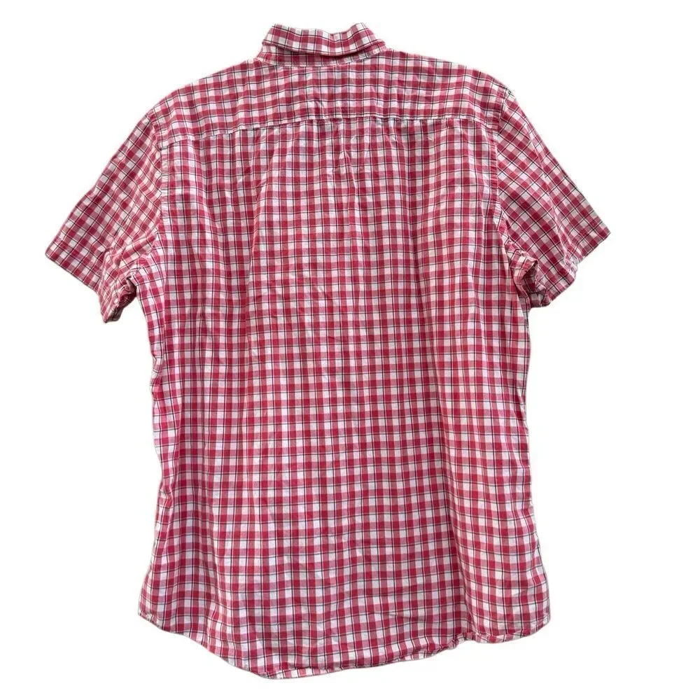 Banana Republic Men's Red White & Blue Plaid Short Sleeve Button Up Shirt Large